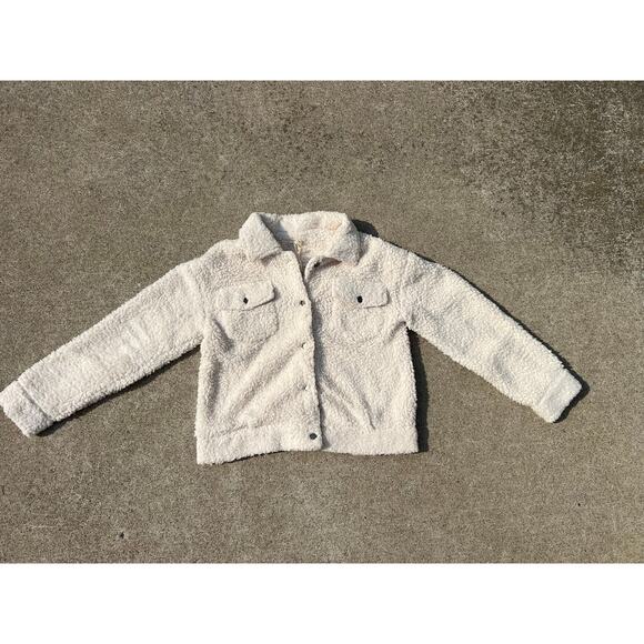 New Mystree Jacket Women Sz Small Cream Fleece Collared Long Sleeve Snap Button - Picture 1 of 8